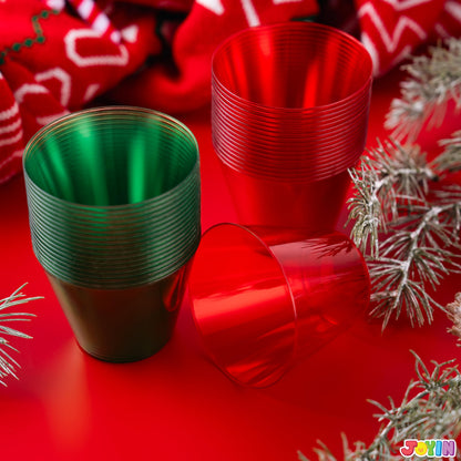 JOYIN 36 PCS Clear Disposable Plastic Cups, 9 OZ Christmas Red and Green Plastic Drinking Cups, Plastic Wine Glasses for Xmas Party Supplies, Wedding, Thanksgiving, Birthday, Holiday, New Year