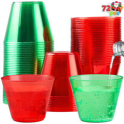 JOYIN 36 PCS Clear Disposable Plastic Cups, 9 OZ Christmas Red and Green Plastic Drinking Cups, Plastic Wine Glasses for Xmas Party Supplies, Wedding, Thanksgiving, Birthday, Holiday, New Year