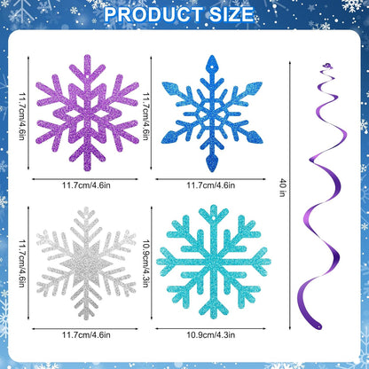 20 Pcs Winter Snowflake Hanging Swirl Decorations - Snowflakes Hanging Ceiling Streamers Blue Silver Purple Snowflakes Garland Ornament for Frozen Winter Wonderland Holiday Birthday Party Decorations