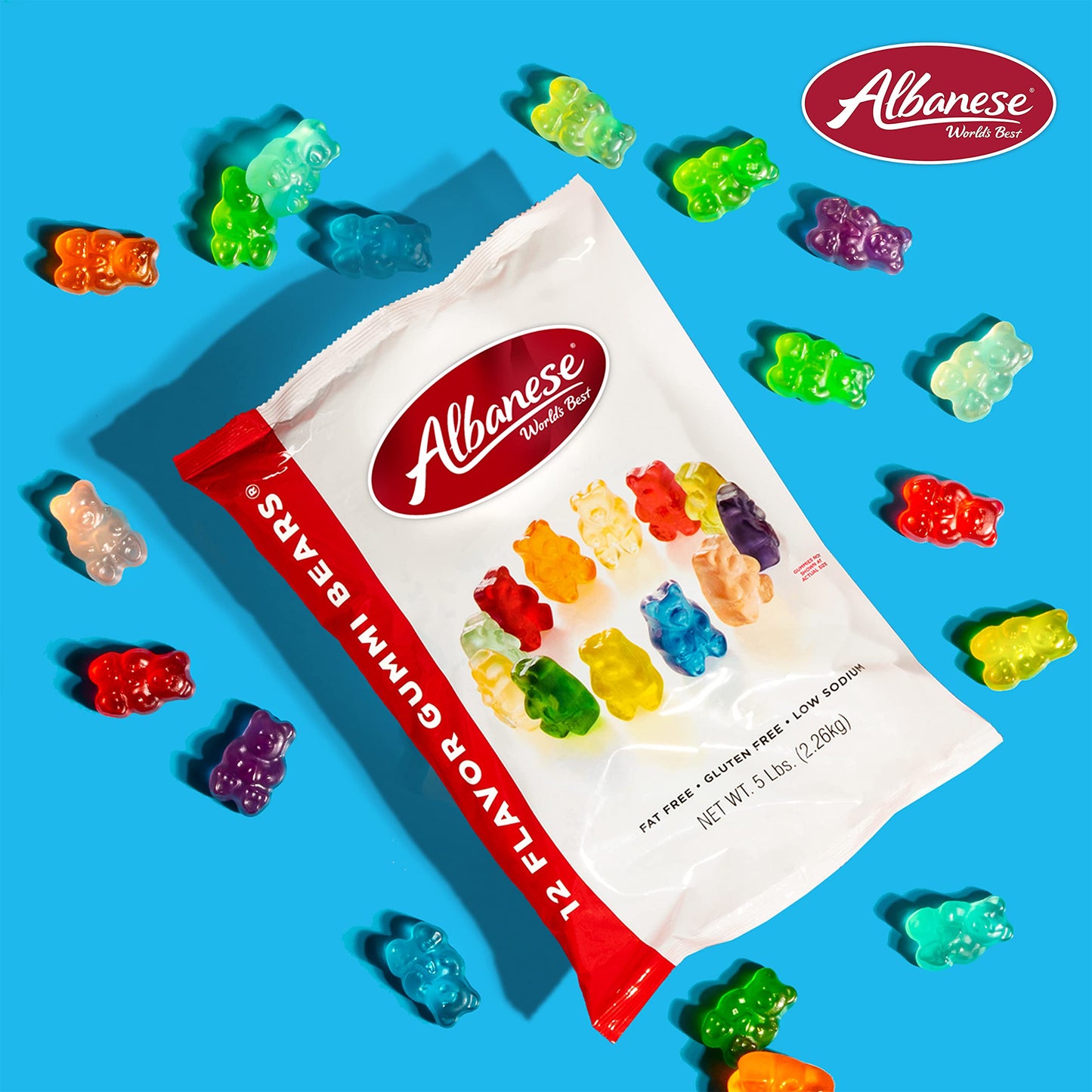 Albanese World's Best 12 Flavor Gummi Bears, 5lbs of Candy, Soft & Chewy Candy Snack, Fruity Flavor Assortment