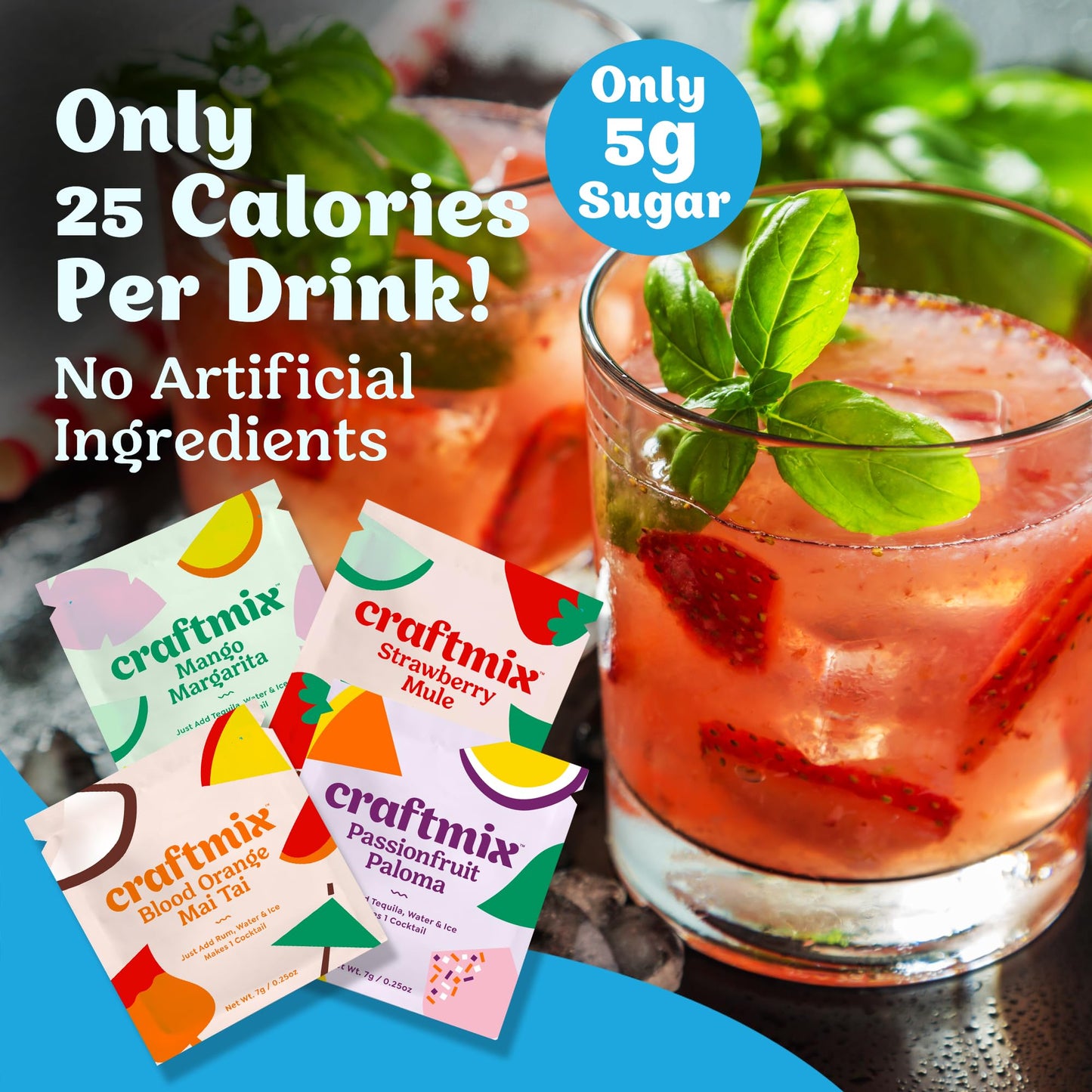 Craftmix Variety Pack, Makes 12 Drinks, Skinny Cocktail Mixers, Mocktails Non-Alcoholic Drinks - Made With Real Fruit - Vegan Low-Carb, Low-Sugar, Non-GMO, Dairy Free, Gluten Free, Easy to Mix