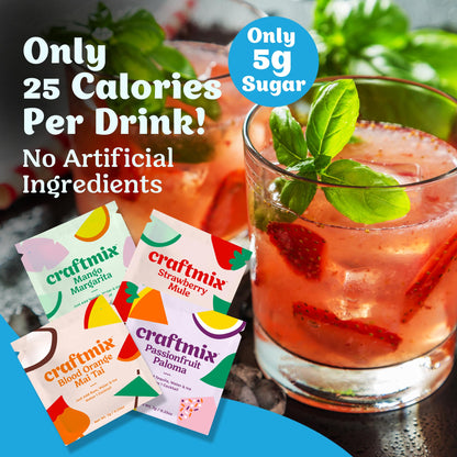 Craftmix Variety Pack, Makes 12 Drinks, Skinny Cocktail Mixers, Mocktails Non-Alcoholic Drinks - Made With Real Fruit - Vegan Low-Carb, Low-Sugar, Non-GMO, Dairy Free, Gluten Free, Easy to Mix