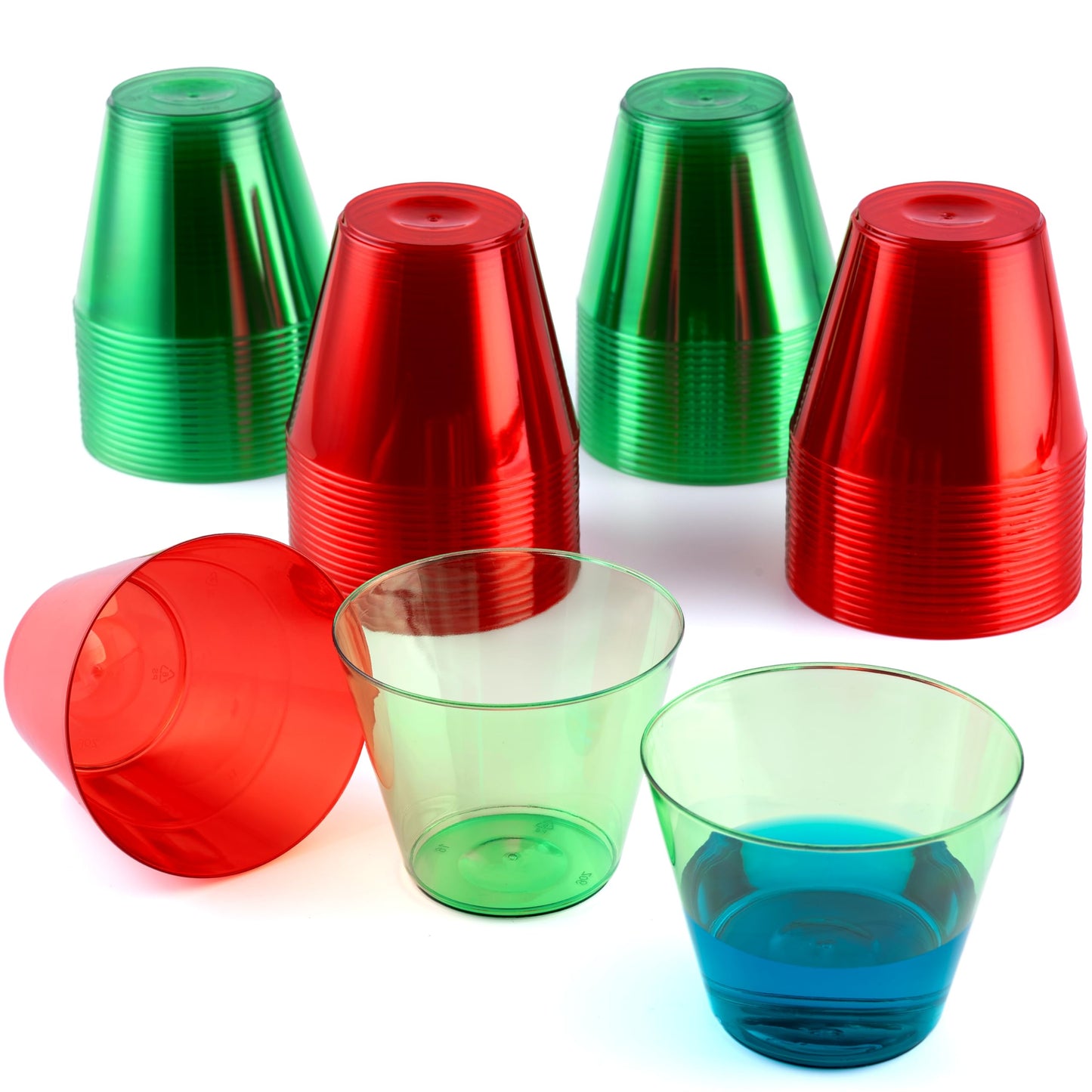 JOYIN 36 PCS Clear Disposable Plastic Cups, 9 OZ Christmas Red and Green Plastic Drinking Cups, Plastic Wine Glasses for Xmas Party Supplies, Wedding, Thanksgiving, Birthday, Holiday, New Year