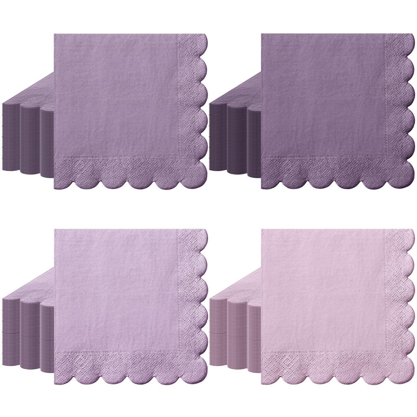 Zhanmai 100 Pack Cocktail Napkins 5 x 5 Inch Scalloped Napkins Beverage Napkins Gradient Color Paper Napkins with Scalloped Edges Thick Disposable Luncheon Napkins for Party Supplies (Purple)