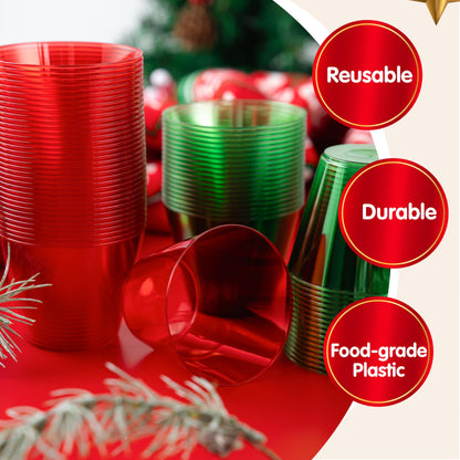 JOYIN 36 PCS Clear Disposable Plastic Cups, 9 OZ Christmas Red and Green Plastic Drinking Cups, Plastic Wine Glasses for Xmas Party Supplies, Wedding, Thanksgiving, Birthday, Holiday, New Year