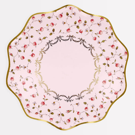 Meri Meri Ladurée X Marie-Antoinette Paper Plates (Pack of 8), Valentine's Day Party Plates, Disposable Rose and Pink Plates, 2 Sizes