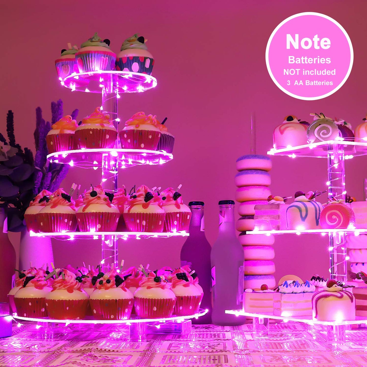 YestBuy 4 Tier Cupcake Stand Acrylic Tower Display with LED Light Premium Holder Dessert Tree Tower for Birthday Cady Bar Décor Weddings, Parties Events (Yellow Light)