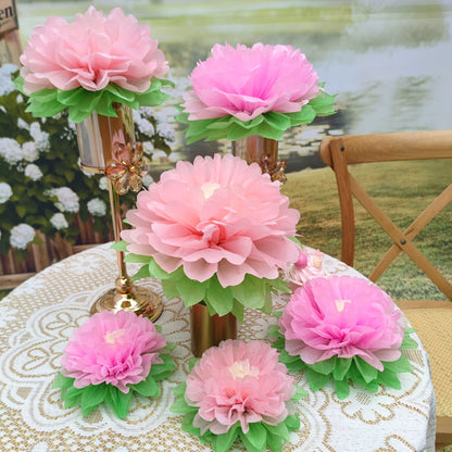 Pinks Flowers Decoration (11''-7'' Assorted) 6 pcs Artificial Tissue Paper Peony Nursery Wall Bridal Shower Centerpiece Baby Girl Birthday Tea Party