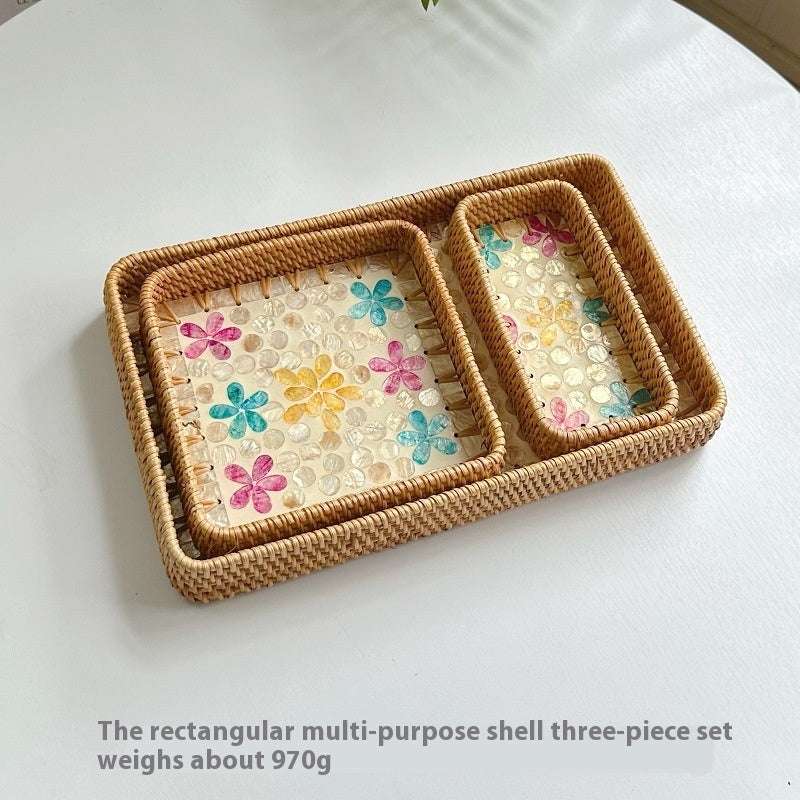 Rattan Mother of Pearl Rectangular Tray