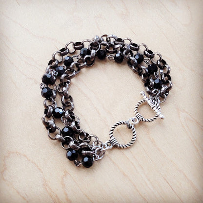 Black Faceted Triple Strand Beaded Bracelet – Bold Edge, American Crafted