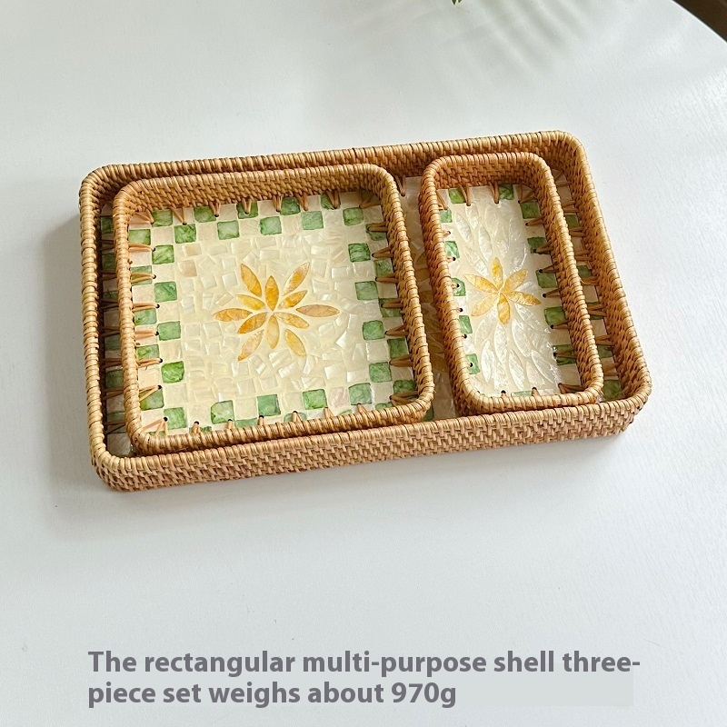 Rattan Mother of Pearl Rectangular Tray