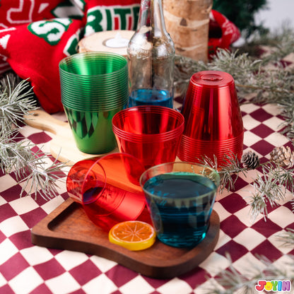 JOYIN 36 PCS Clear Disposable Plastic Cups, 9 OZ Christmas Red and Green Plastic Drinking Cups, Plastic Wine Glasses for Xmas Party Supplies, Wedding, Thanksgiving, Birthday, Holiday, New Year