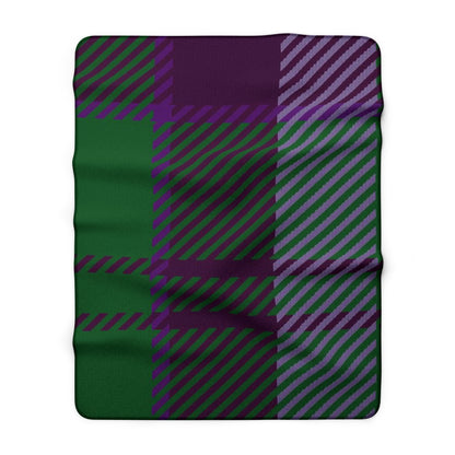 Plaid Sherpa Fleece Blanket — Cozy Green & Purple Tartan Throw Blanket