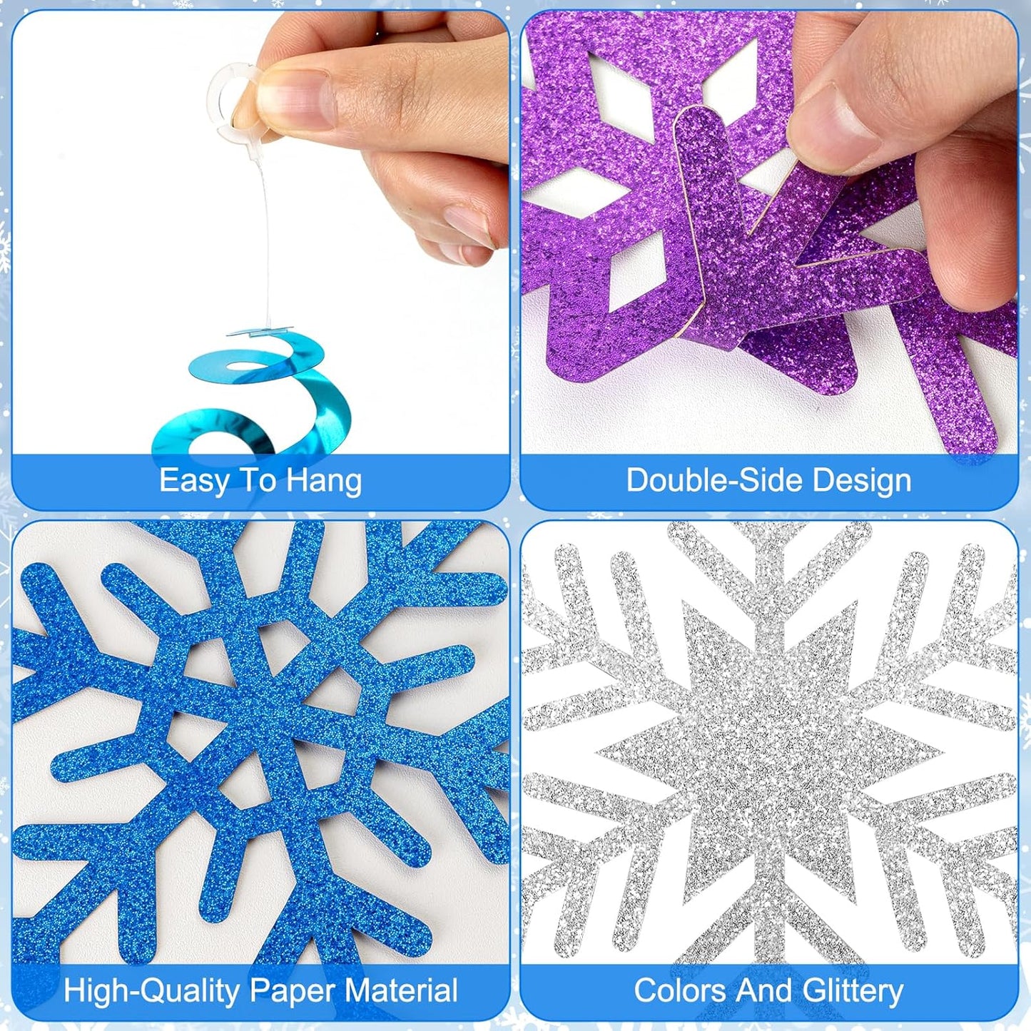 20 Pcs Winter Snowflake Hanging Swirl Decorations - Snowflakes Hanging Ceiling Streamers Blue Silver Purple Snowflakes Garland Ornament for Frozen Winter Wonderland Holiday Birthday Party Decorations