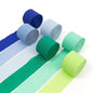 HOUSE OF PARTY Blue Skies Crepe Paper Streamers 6 Crepe Paper Rolls 492ft (1.8 Inch x 82 Ft/Roll) - Pack of 4 Shades of Blue, 1 Silver, 1 White Streamers Party Decorations