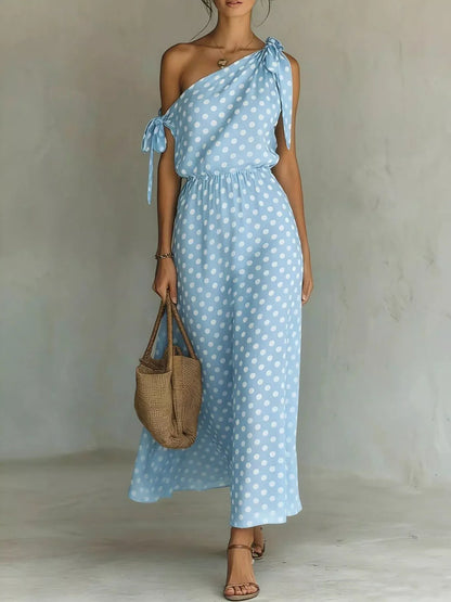 Full Size Polka Dot One-Shoulder Maxi Dress Regular & Plus Size