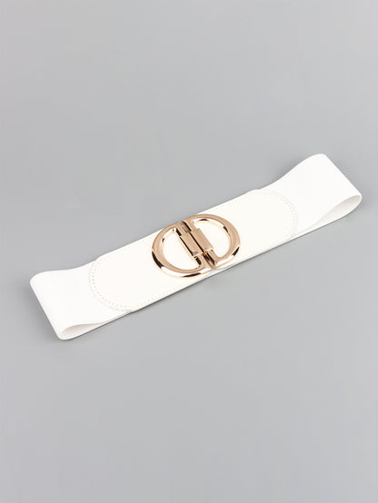 White belt with a gold buckle on a gray background