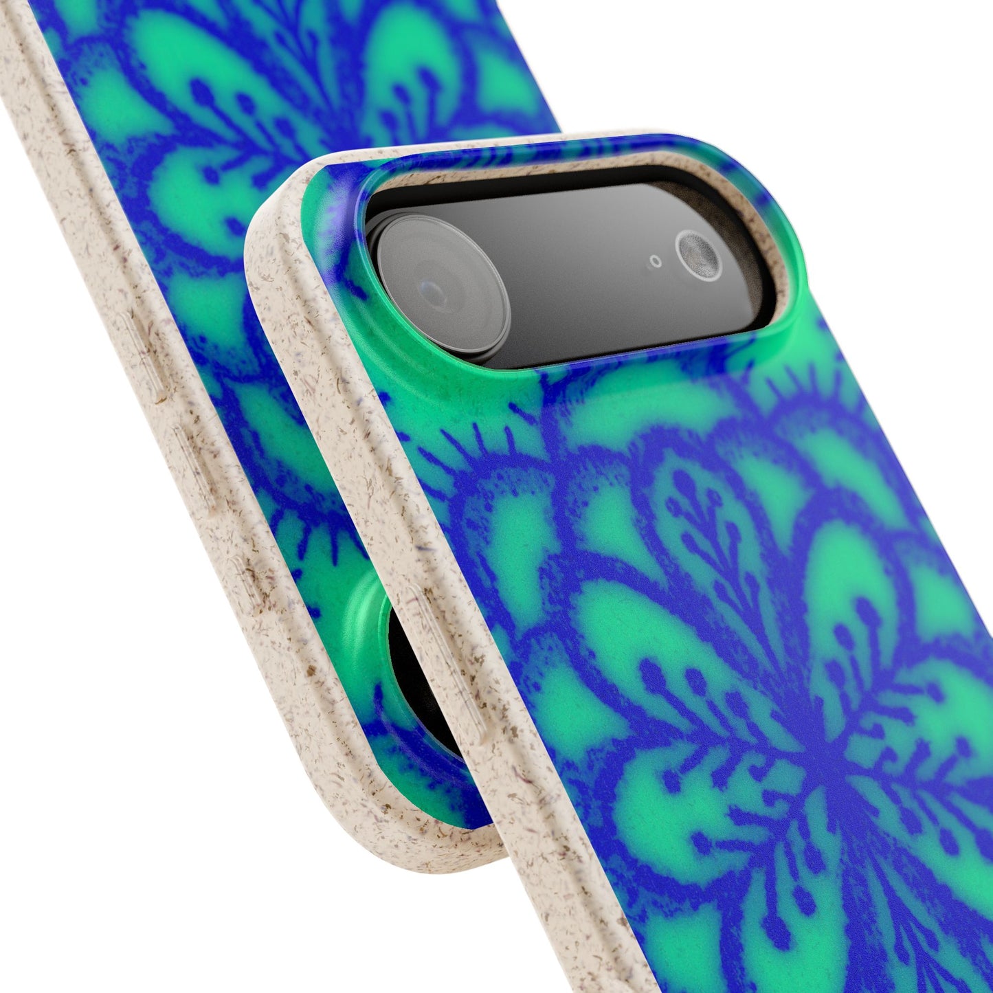Biodegradable Phone Case — Blue Green Floral Mandala Eco-Friendly iPhone Cover
