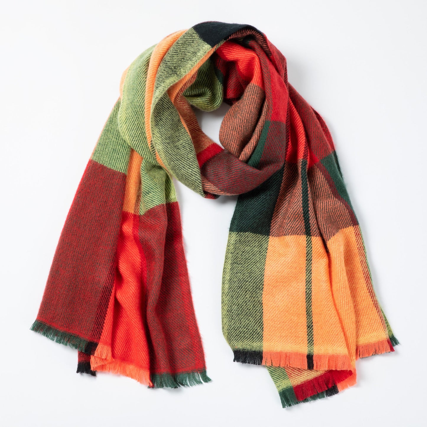 Colorful plaid scarf on a white background