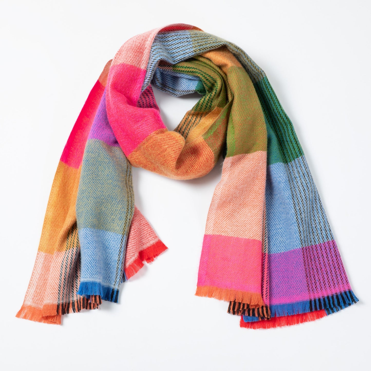 Colorful plaid scarf on a white background