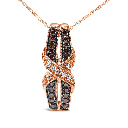 10K rose gold infinity twist pendant necklace with white and chocolate brown diamonds, featuring intricate detailing.