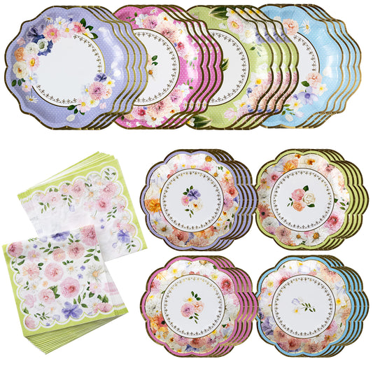 Kate Aspen Tea Party Decorations Tableware Set (62 Pc, 16 Guests), Colorful Pastel Party Supplies for Bridal Showers, Baby Shower, Garden Party, Birthdays