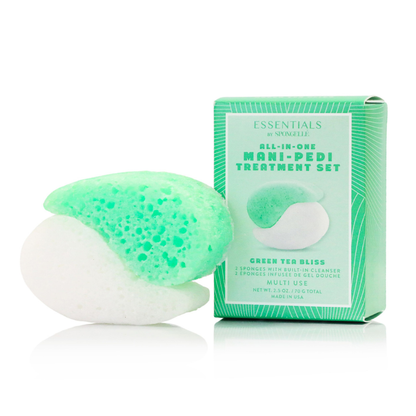 Manicure and pedicure treatment set with green tea flavor on a white background