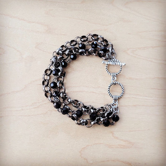 Black Faceted Triple Strand Beaded Bracelet – Bold Edge, American Crafted