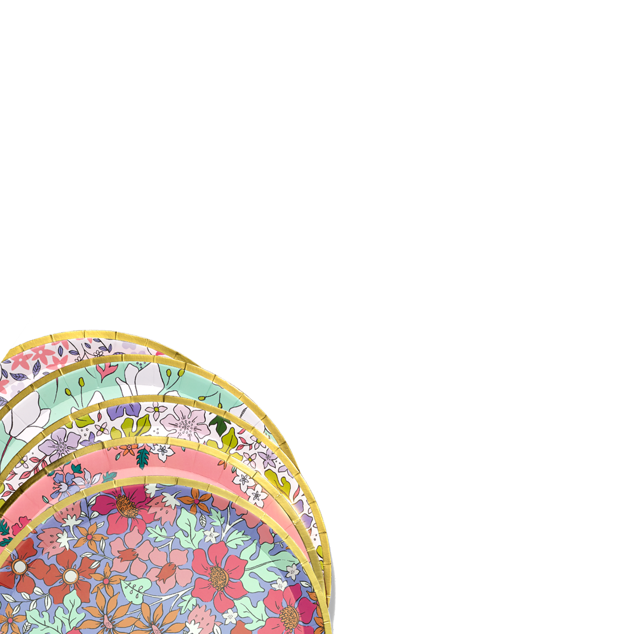 Colorful floral disposable paper plates.