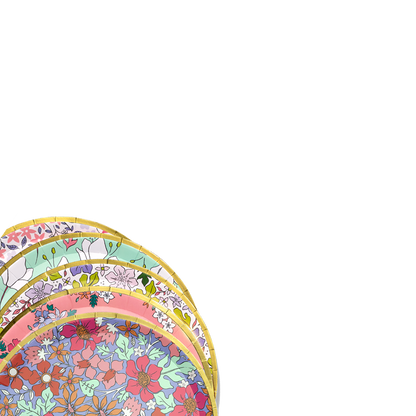 Colorful floral disposable paper plates.