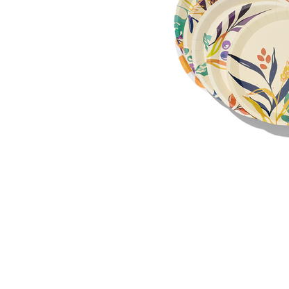 Colorful floral paper party plates.