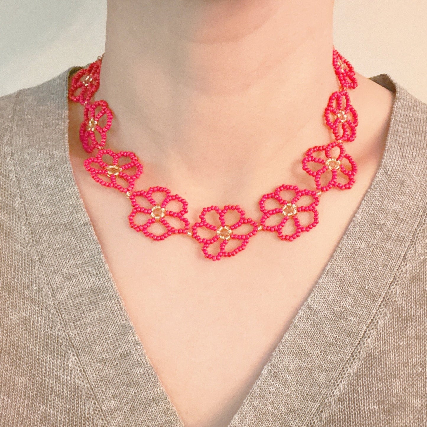 Boho Beaded Flower Necklace
