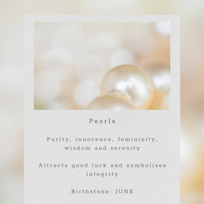 Pearls with descriptive text on a light background