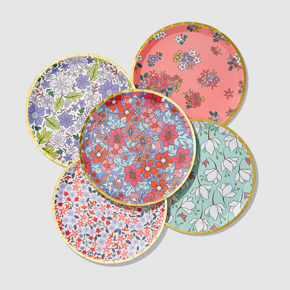 Colorful floral disposable paper plates.