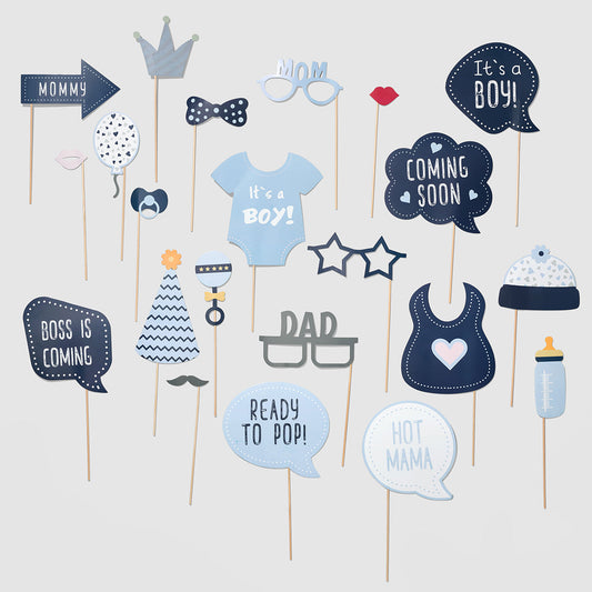 Photo booth props for new baby boy celebration