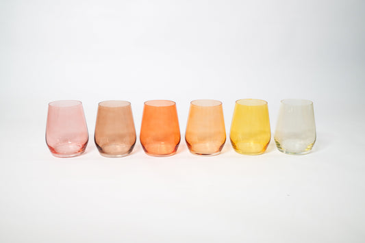 Golden Hour Collection -  Stemless Ombre Set of 6 Colored Wine Glass