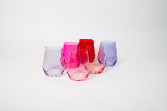 Cotton Candy Collection - Stemless Colored Wine Glass Ombré Set of 6