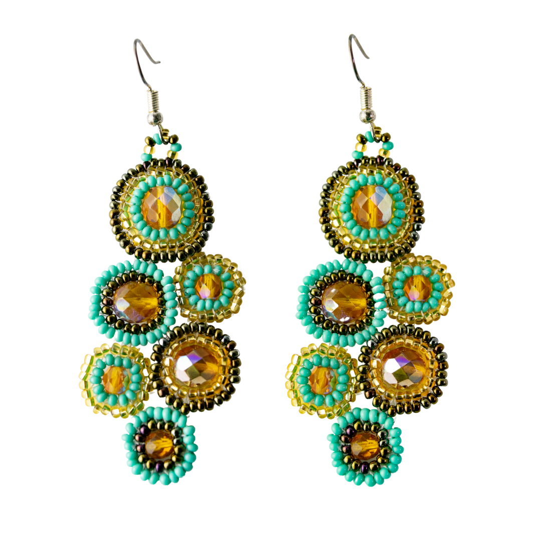 Colorful beaded earrings on a white background