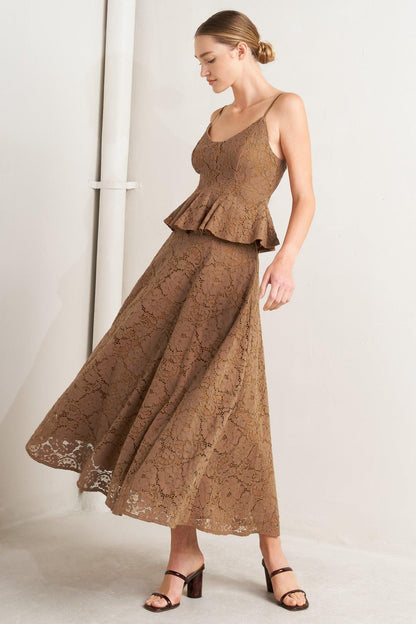 Purely Romantic Woven Lace Midi Skirt – Fully Lined Lace Circle Skirt with Back Zipper