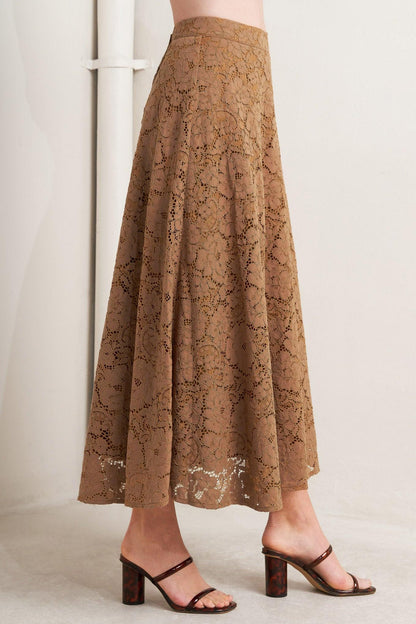 Purely Romantic Woven Lace Midi Skirt – Fully Lined Lace Circle Skirt with Back Zipper
