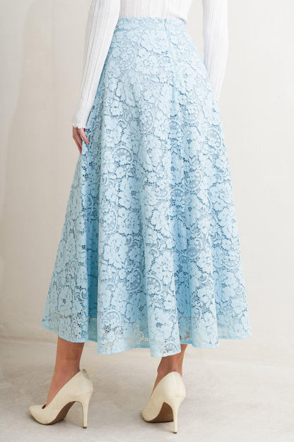 Purely Romantic Woven Lace Midi Skirt – Fully Lined Lace Circle Skirt with Back Zipper