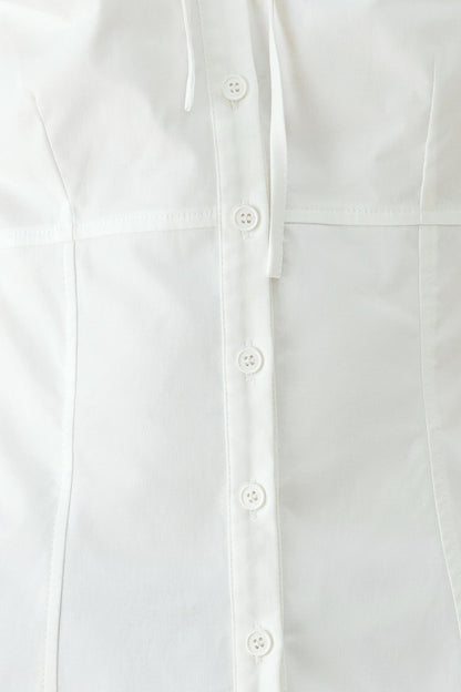 White Rose Daydream Woven Top – High Collar Puff Sleeve Blouse