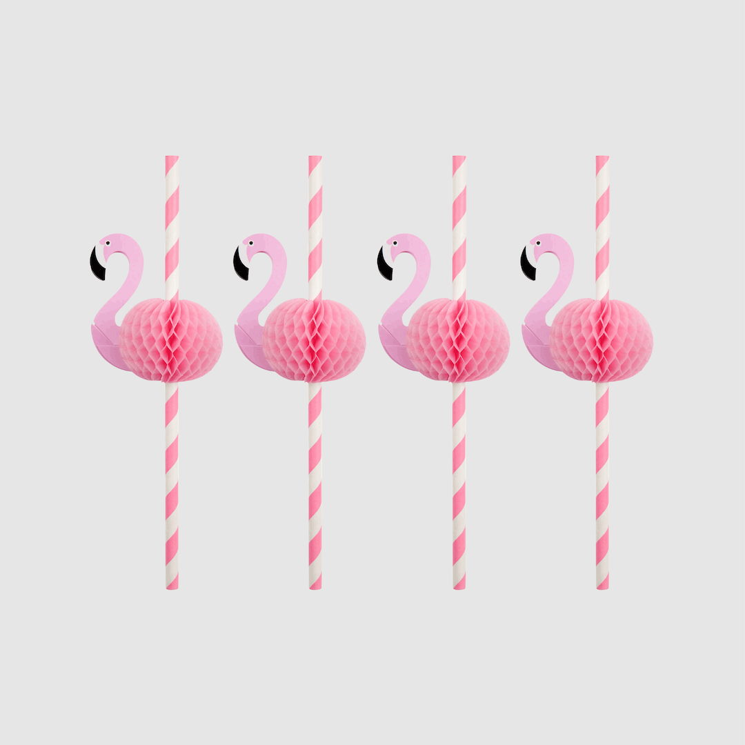 Pink flamingo striped drinking straws for parties. 