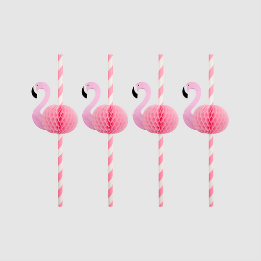 Pink flamingo striped drinking straws for parties. 