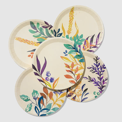 Colorful floral paper party plates.
