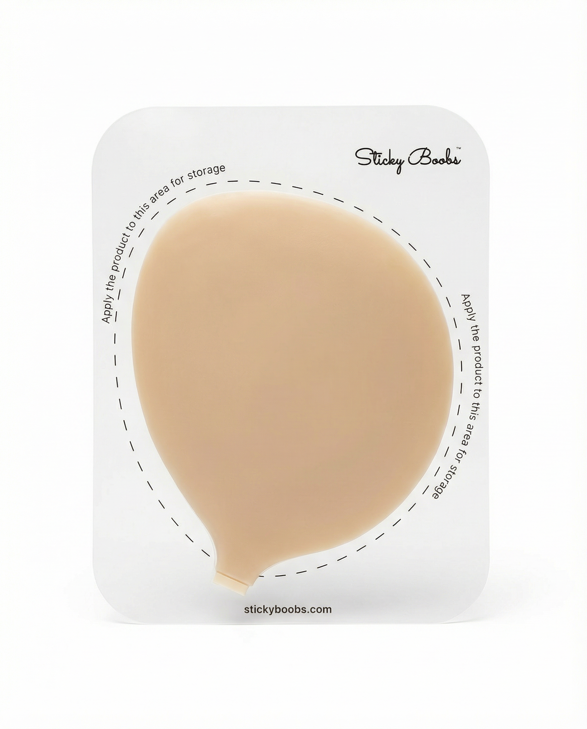 Single beige Sticky Bra cup on its protective storage board, showing the outlined storage area.