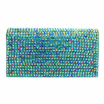 Multicolored beaded clutch bag on a white background