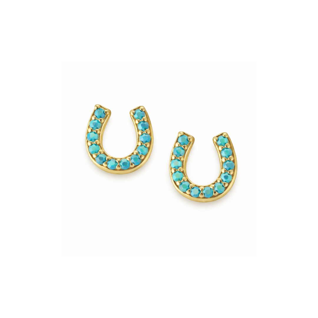 Gold and turquoise stone horseshoe shaped earrings.