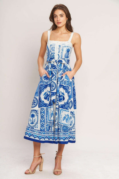 Blue Majolica Charm Woven Midi Dress - Regular & Plus Size