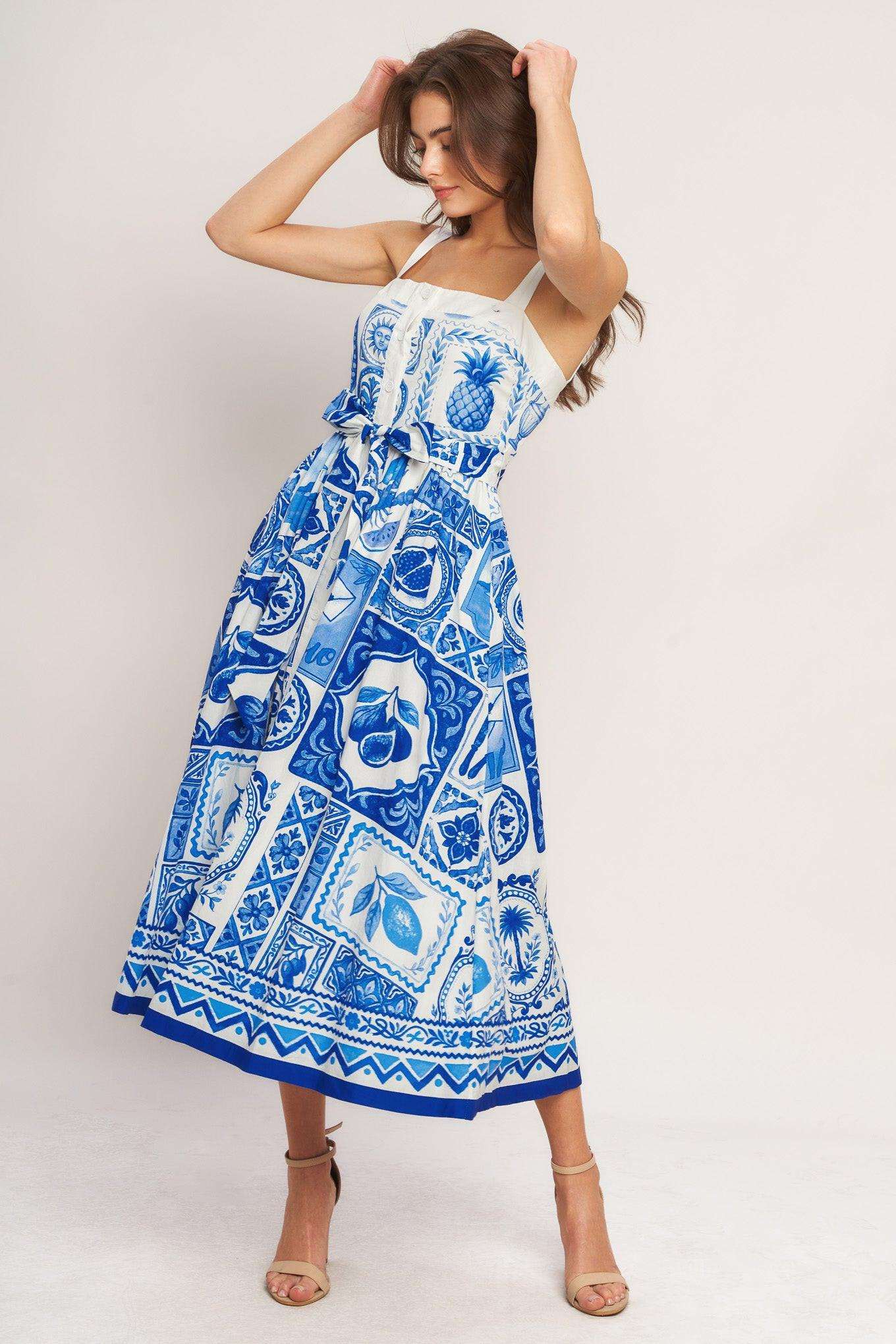Blue Majolica Charm Woven Midi Dress - Regular & Plus Size